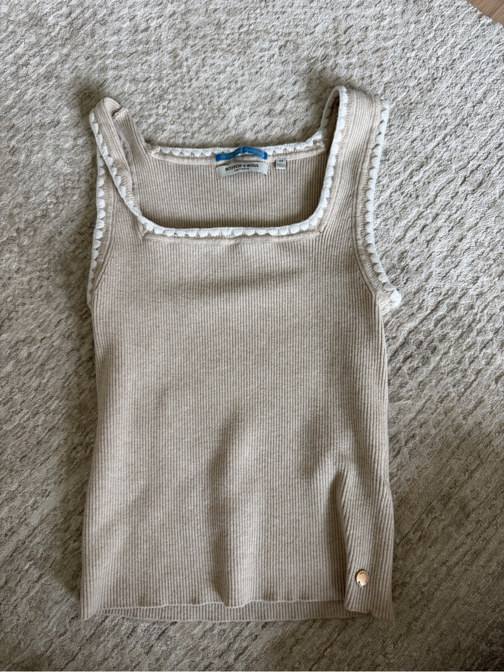Scotch & Soda Cream Ribbed Square Neck Tank